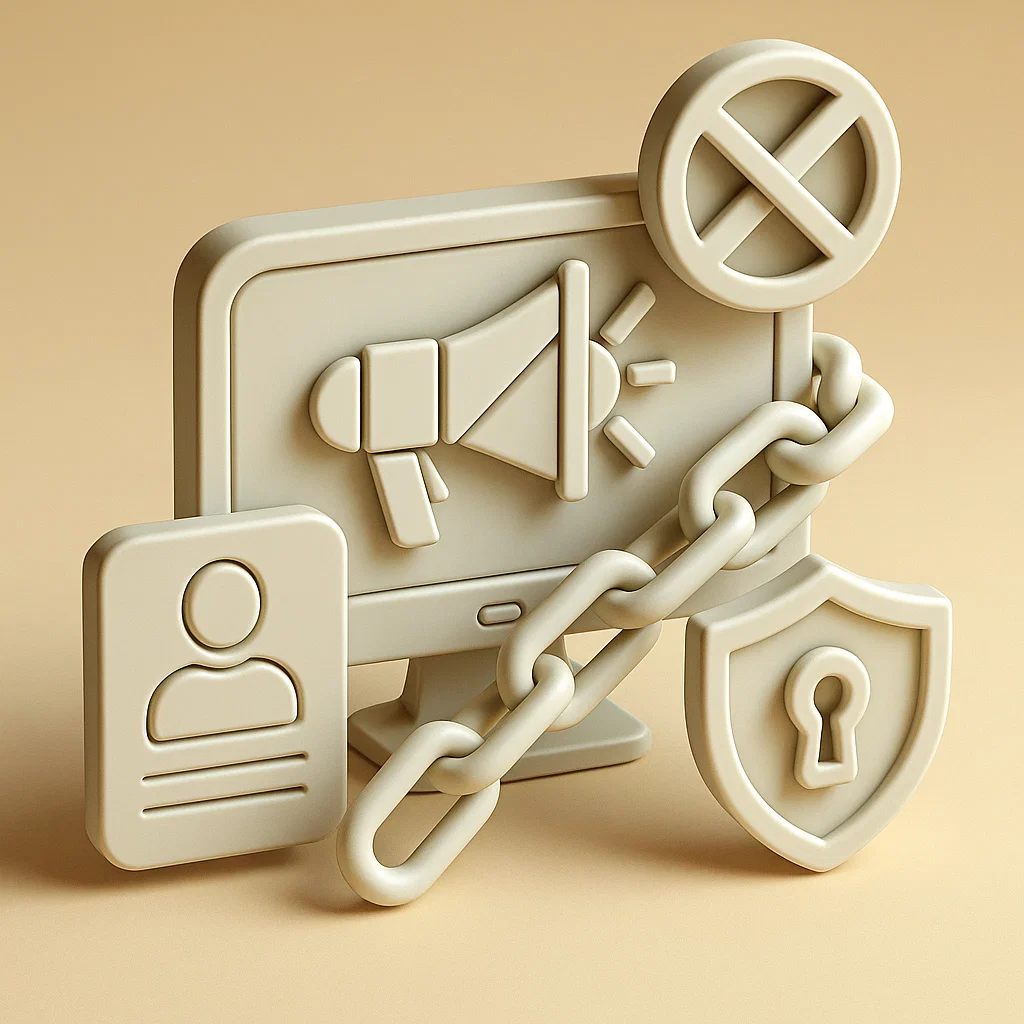 Il tracciamento rappresentato da un computer con catene e scudi per rappresentare l'illegalità se non fatto in modo corretto