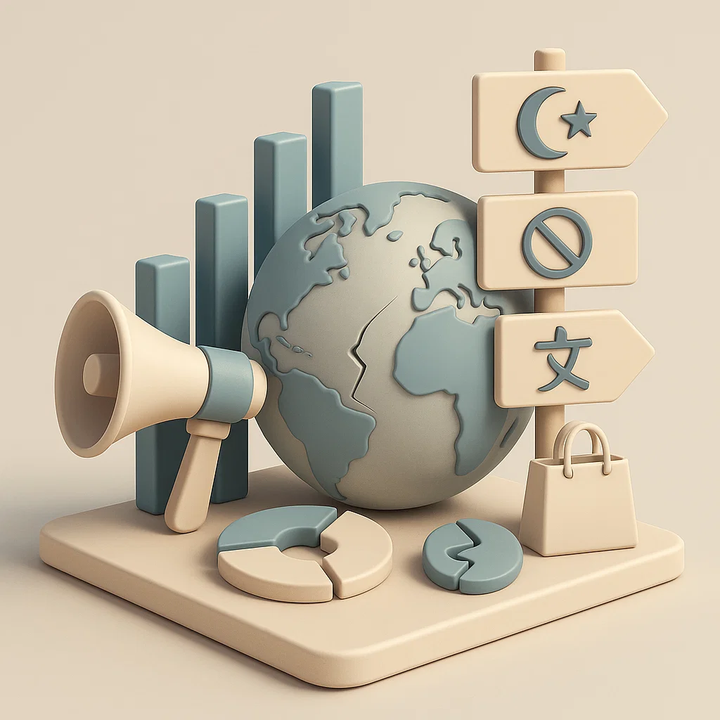 rappresentazione del mondo e delle diverse culture rovinate da una comunicazione sbagliata rappresentata da un megafono