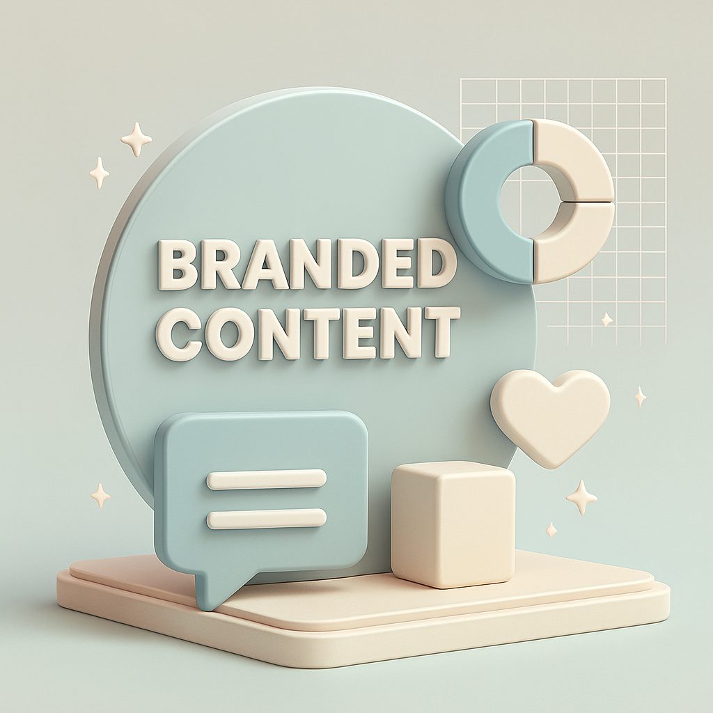cartello circolare con scritto branded content e icona chat
