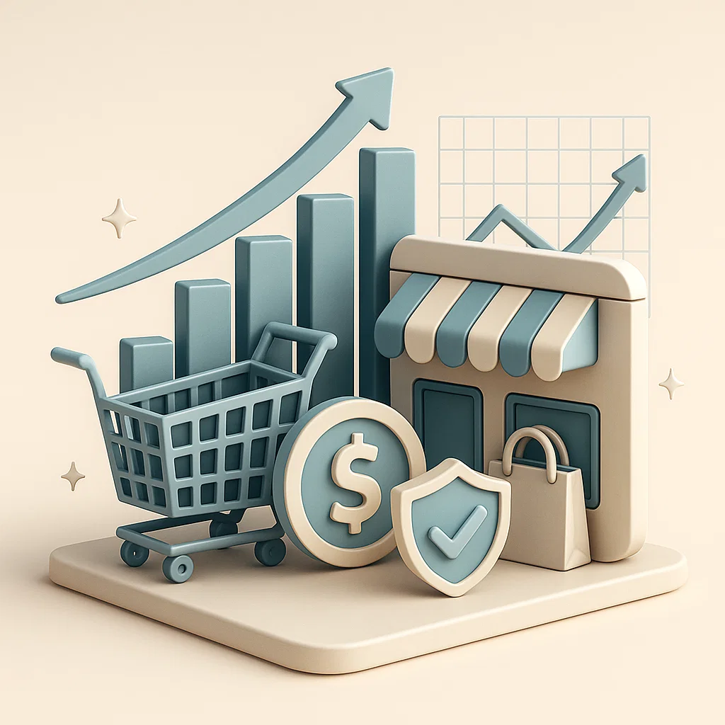 elementi di ambito economico finanziario per indicare Inflazione e tassi variabili con soldi, negozio e carrello protetti da uno scudo