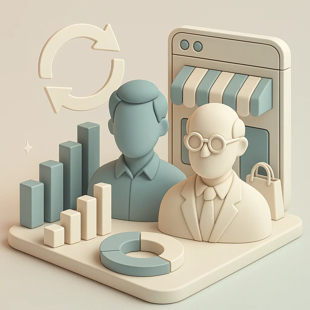 Un uomo anziano e uno piu giovane davanti a un'azienda