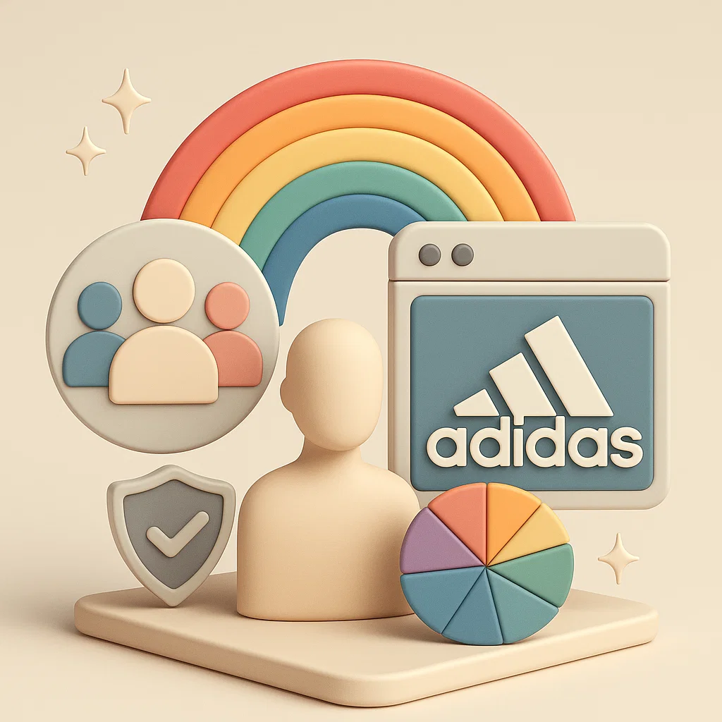 arcobaleno che indica il pride month e il logo di Adidas