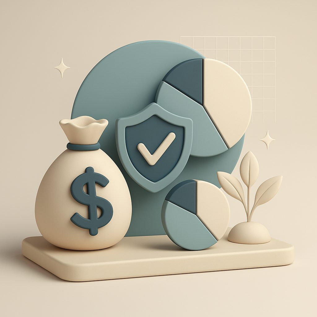 elementi finanziari con soldi e una pianta che cresce