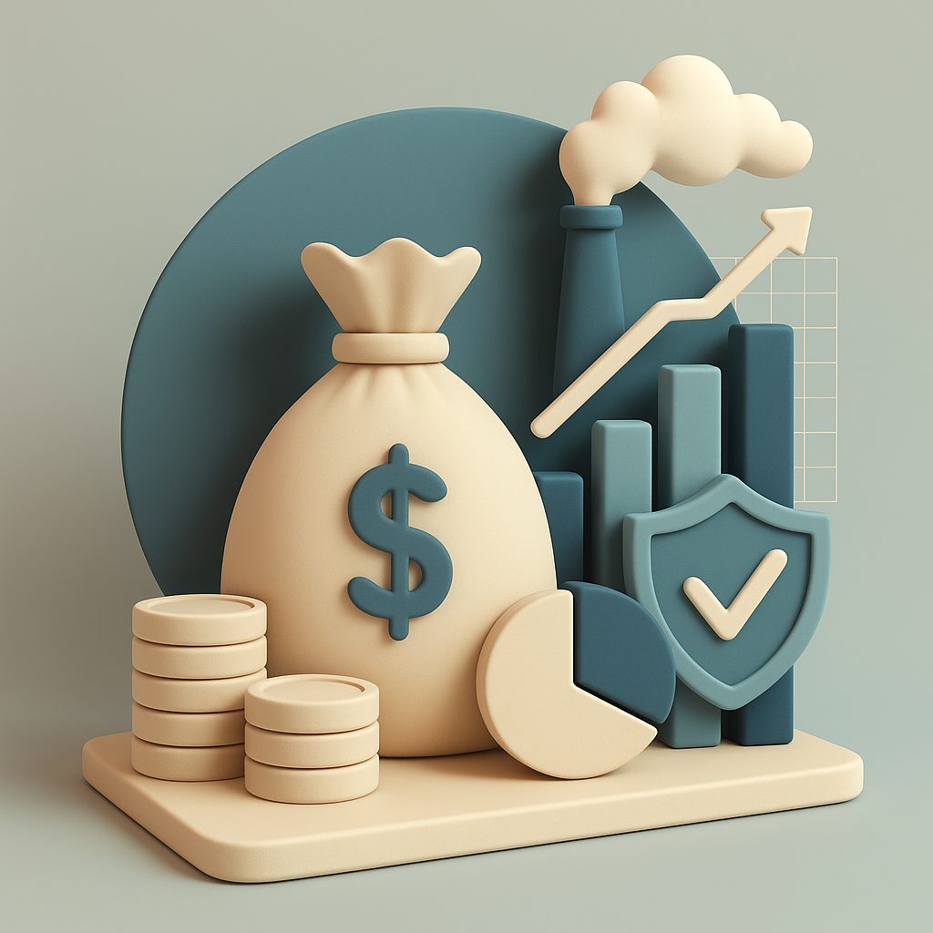 elementi finanziari con soldi e un grafico che cresce