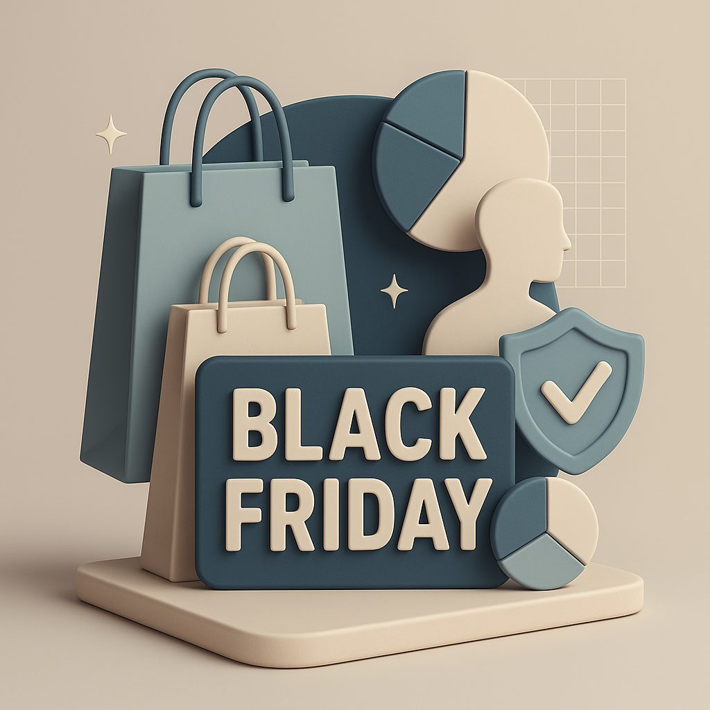 scritta Black Friday con buste per fare shopping