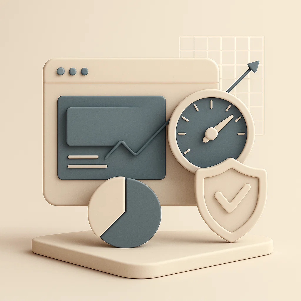 una pagina web con un orologio ed una freccia che punta in alto come in un grafico