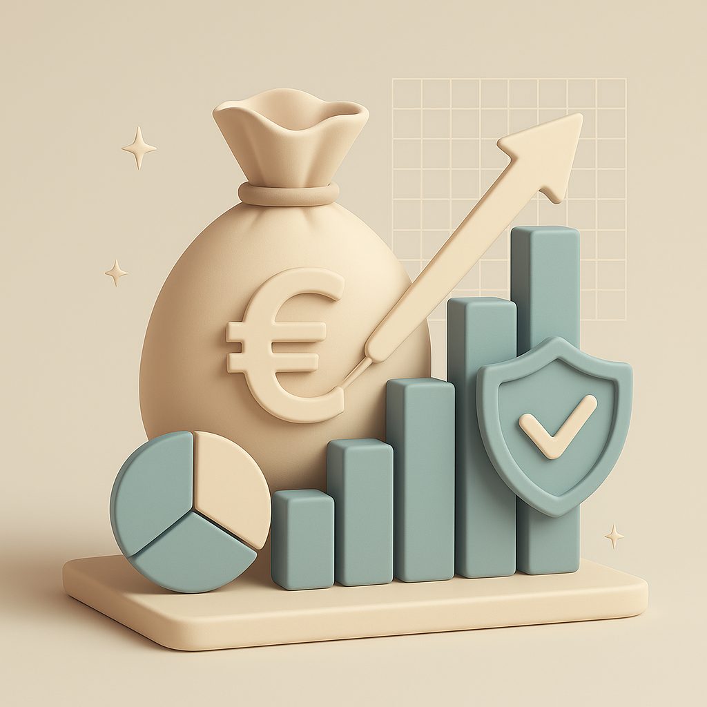 grafico finanziario con soldi in salita