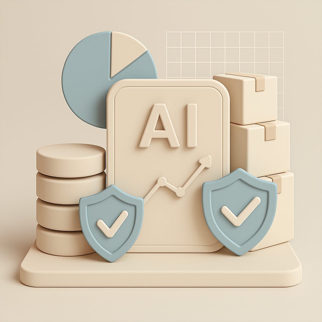 AI predittiva per la gestione della domanda e delle scorte con scatole e cartello AI
