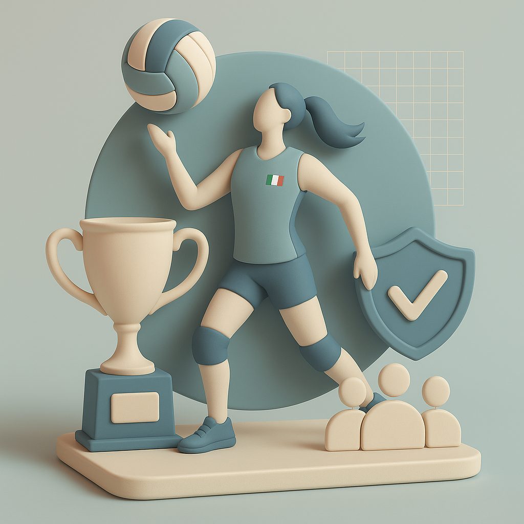 donna che gioca a pallavolo, coppa, bandiera Italiana