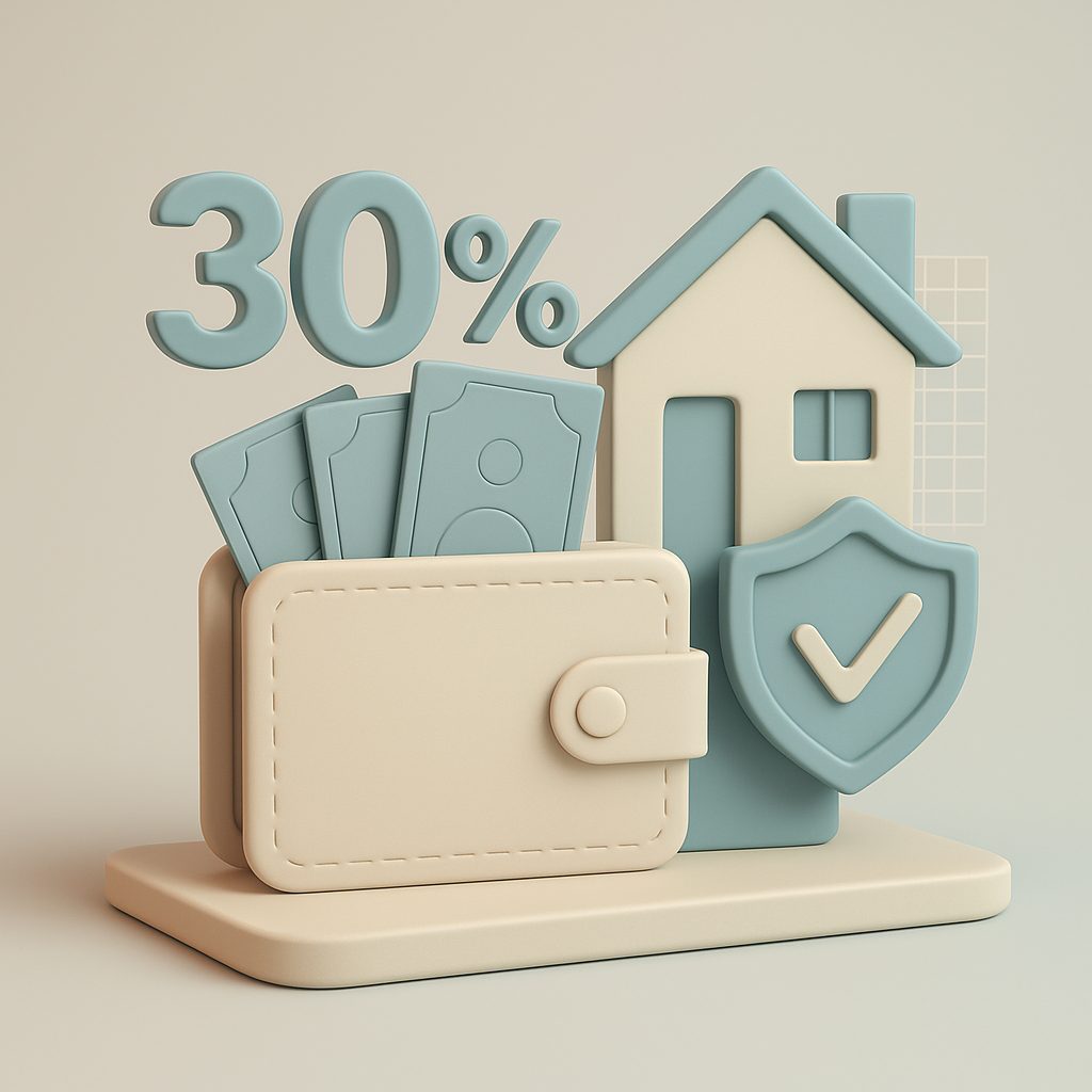 portafoglio con indicazione del 30% e una casa