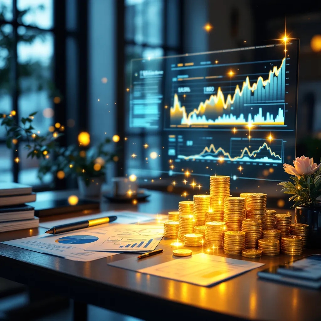ufficio con elementi finanziari, grafici e soldi