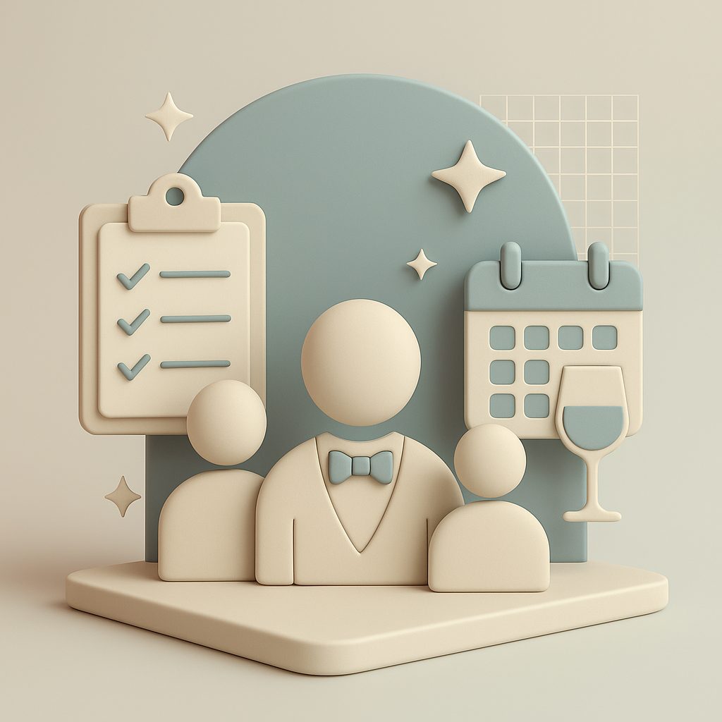 lista con persone ben vestite e calice