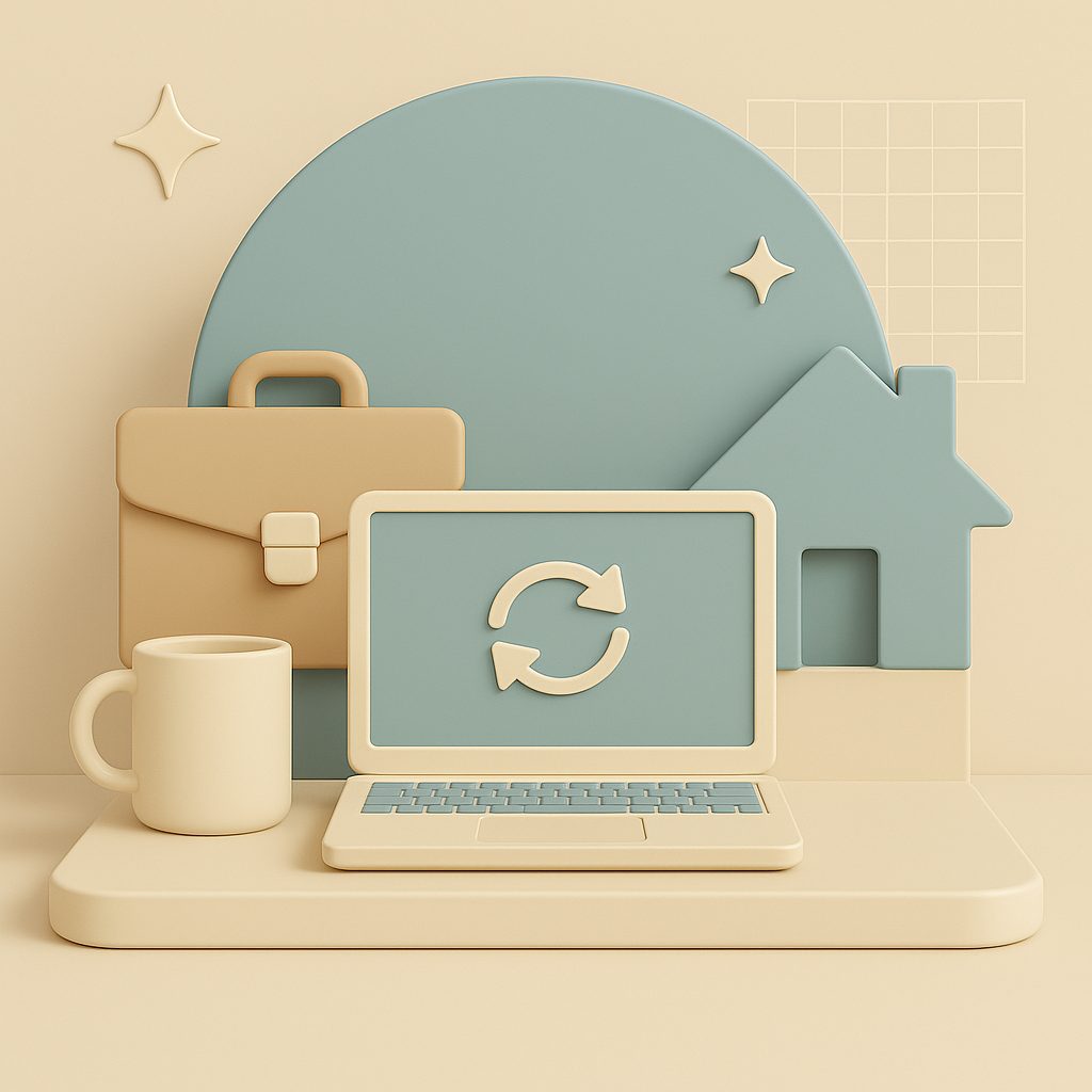 pc a casa con tazza e borsa da lavoro