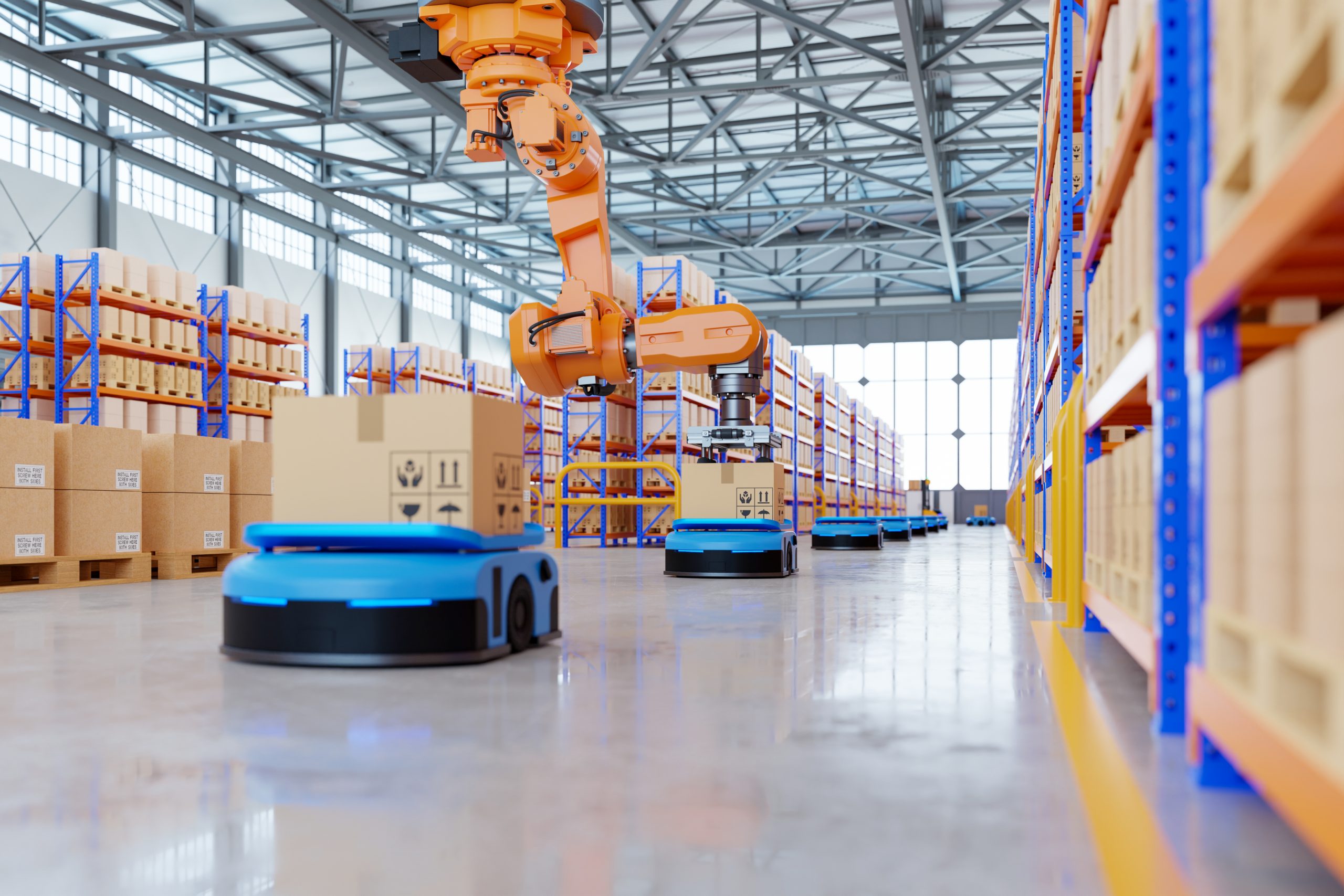 azienda amazon con robot che lavorano