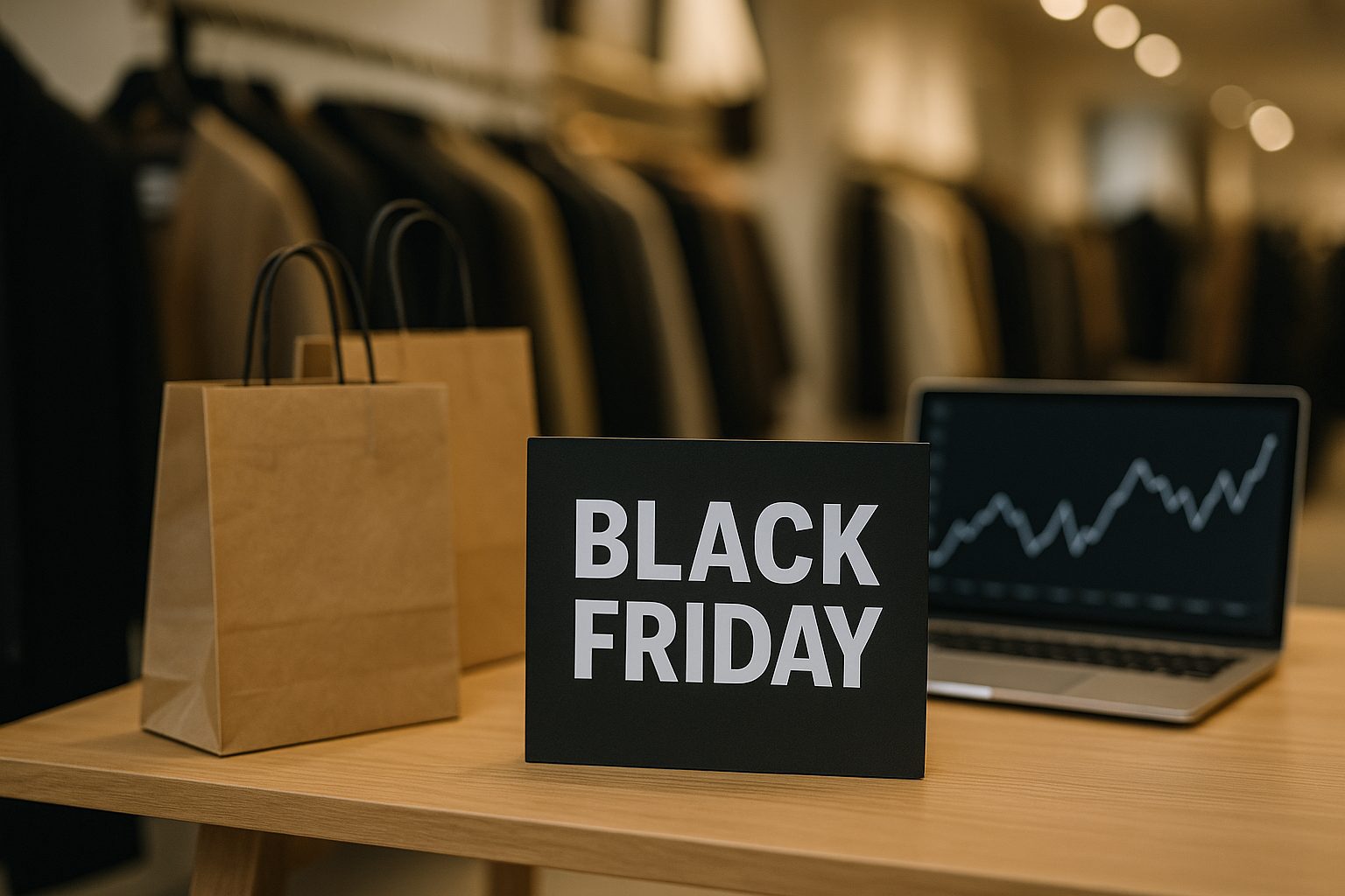 negozio con scritta black friday e computer