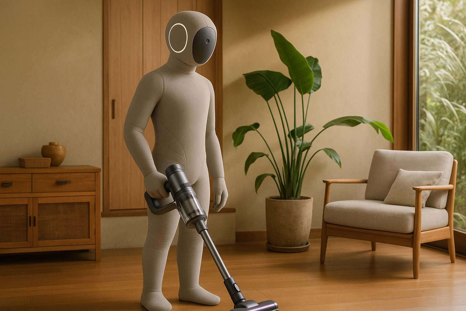 neo robot domestico con aspirapolvere