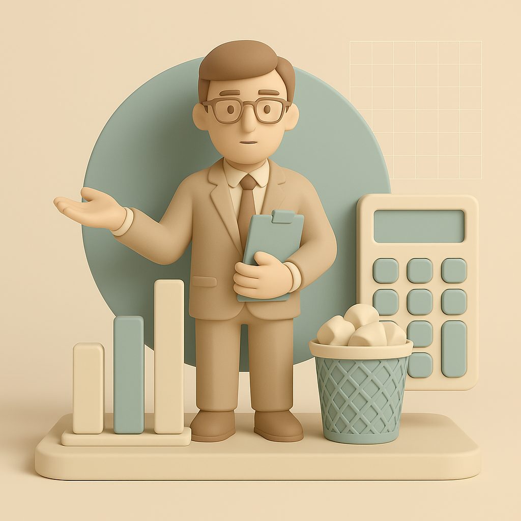 consulente con cestino con sprechi