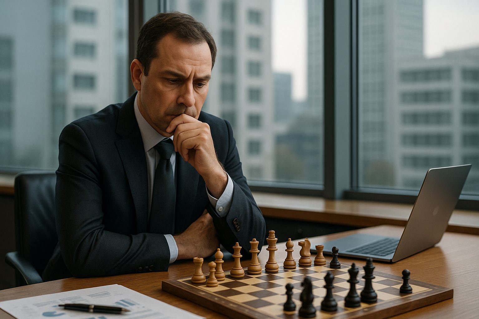imprenditore che gioca a scacchi