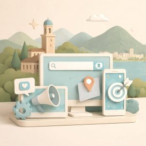 Lugano, con in primo piano un computer e telefono