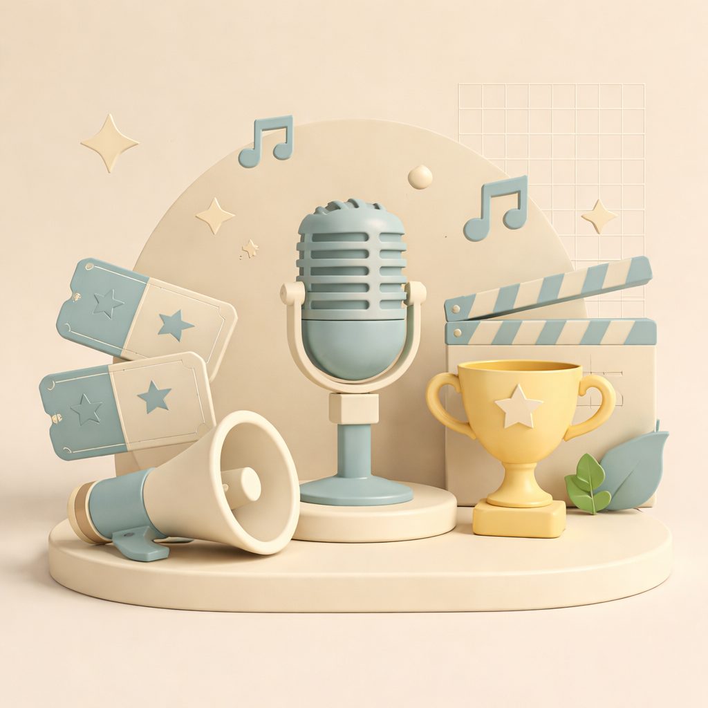 Sanremo con microfono ed elementi da palco